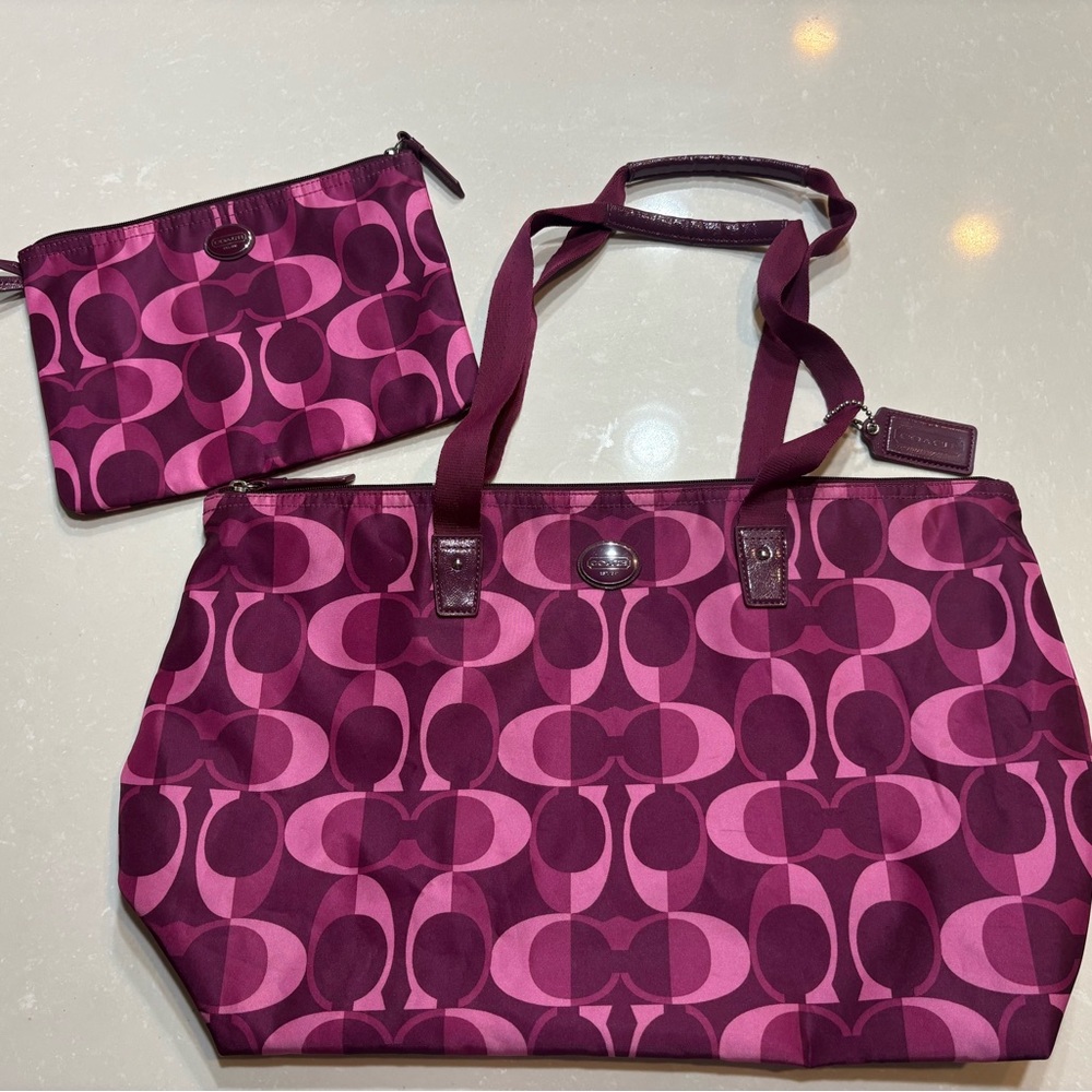 Coach Pink and Magenta Signature Tote with Pouch